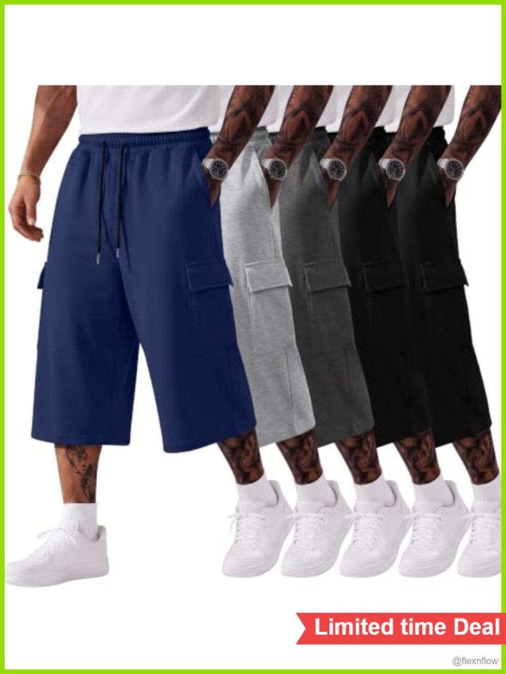 Men's Big Tall Capri Cargo Pants 5 Pack Drawstring Elastic Waist